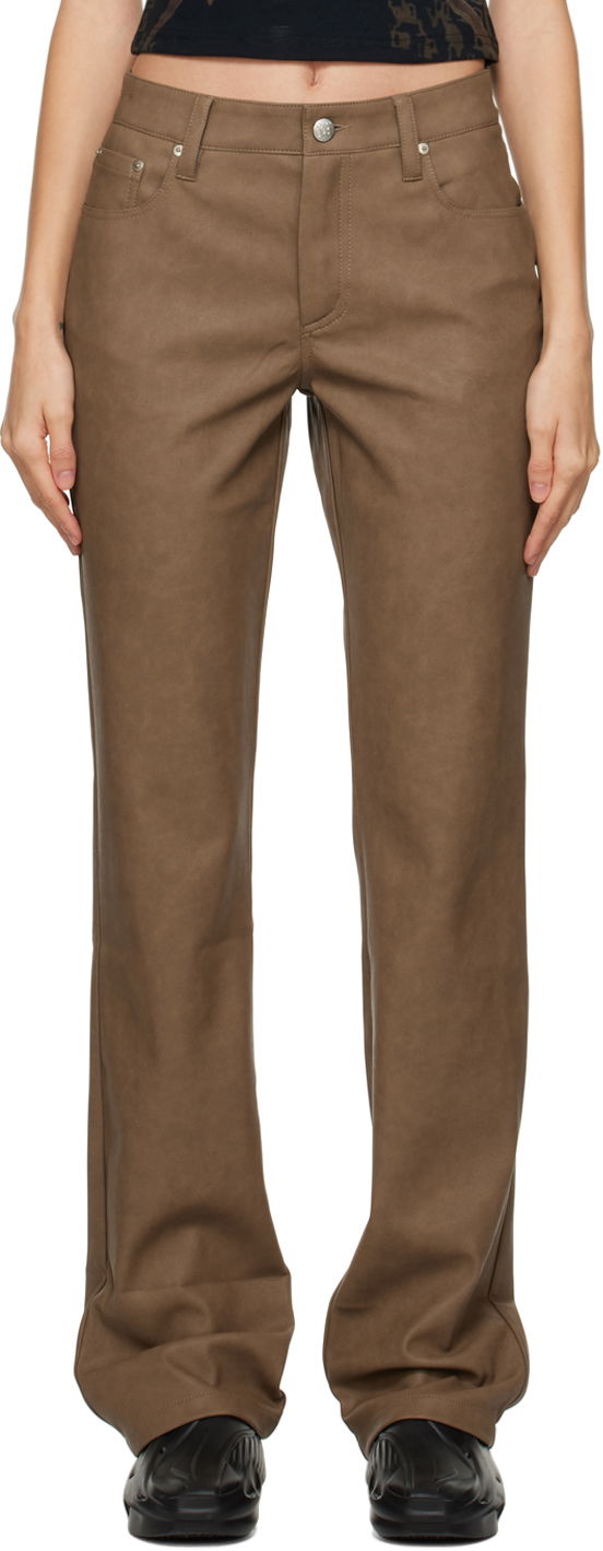 Housut MISBHV Straight Faux-Leather Pants Ruskea | 122W329