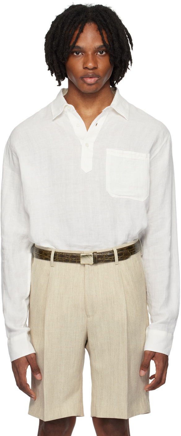 Paita Orlebar Brown Linen Long Sleeve Shirt Valkoinen | 279367