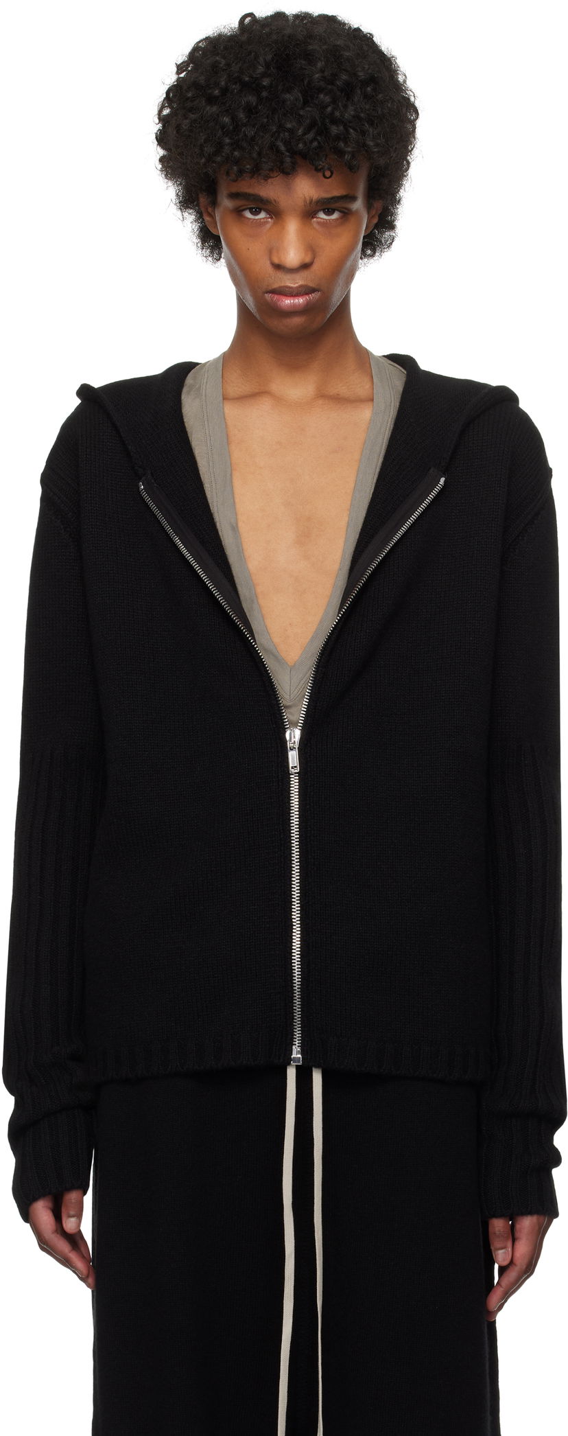 Huppari Rick Owens Rick Owens Hollywood Zipped Knit Hoodie Musta | RU01E5666 KLWS