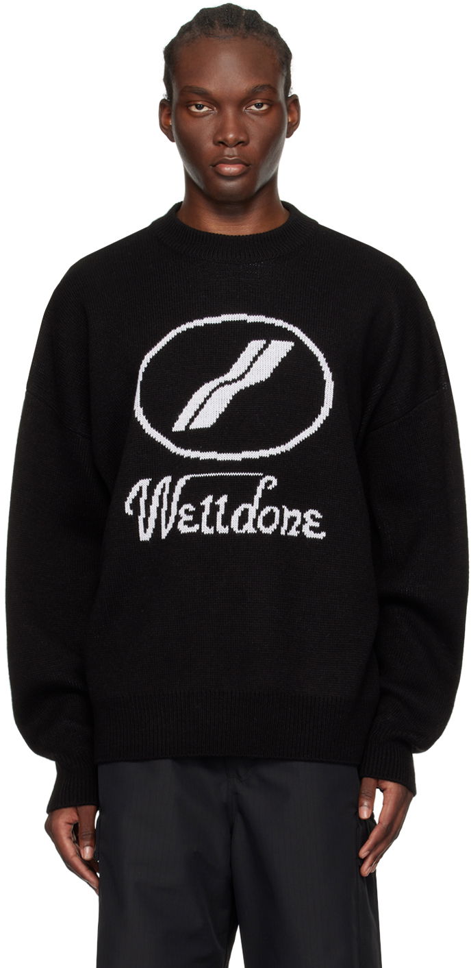 Villapaita We11done Designer Logo Jacquard Sweater Musta | WD-KO8-20-507-U-BK