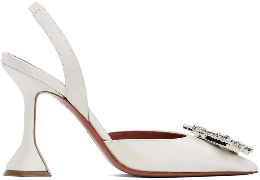 Tennarit ja kengät Amina Muaddi Sling Back Heels With Crystal Buckle Valkoinen | BEGUM SLING CL SATIN