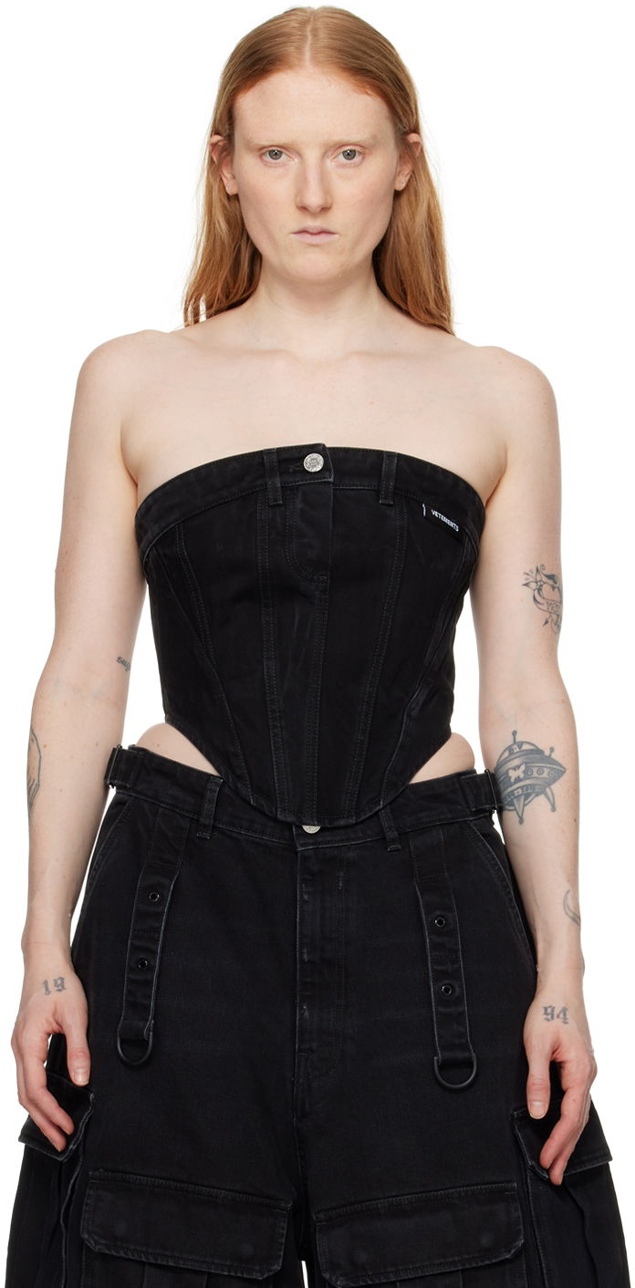 Tankkitoppi VETEMENTS Paneled Denim Tank Top Musta | WE64TO100B