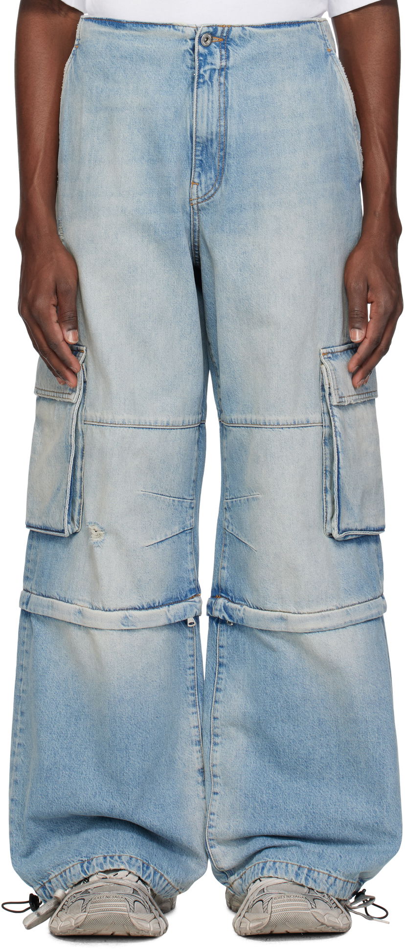 Cargo housut We11done We11done Faded Denim Zip-off Cargo Pants Sininen | WD-DP0-25-393-M-SK