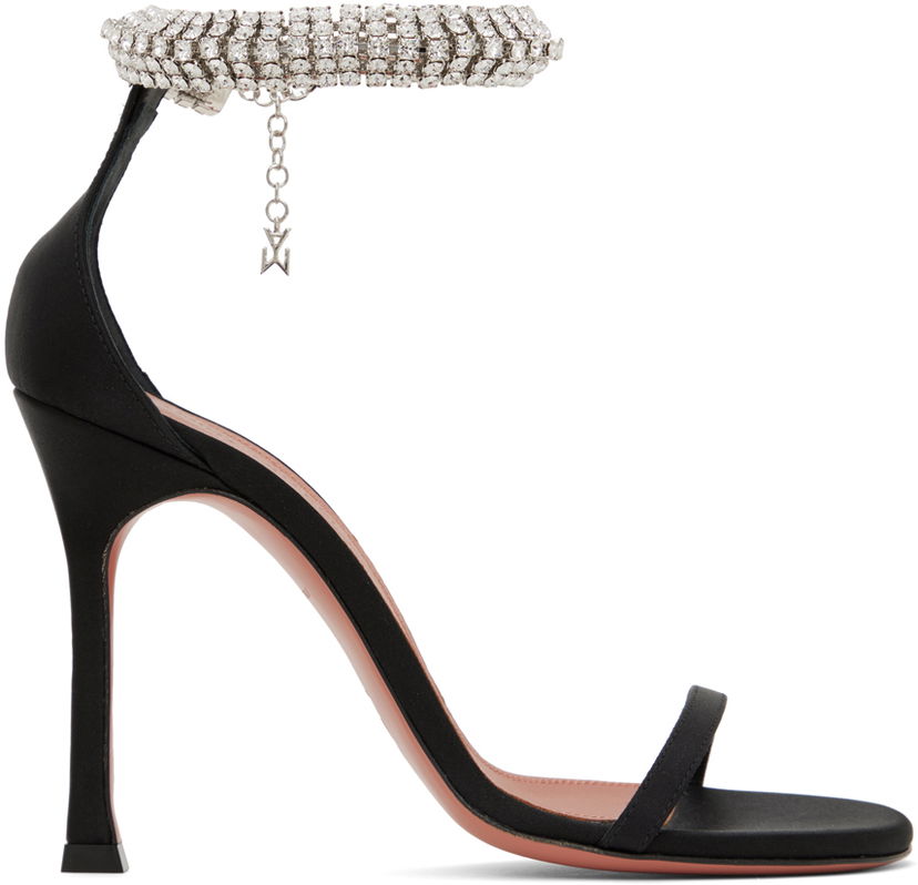 Korut Amina Muaddi Amina Muaddi Iman Crystal-Embellished Satin Heeled Sandals Musta | IMAN SANDAL SR SATIN