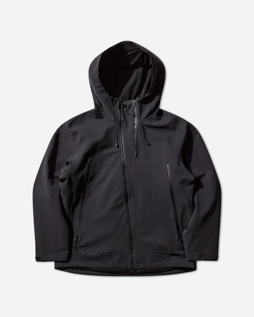 Takki Mizuno Tech Hard Shell Hooded Ribbed Jacket Musta | B2GEC510-09