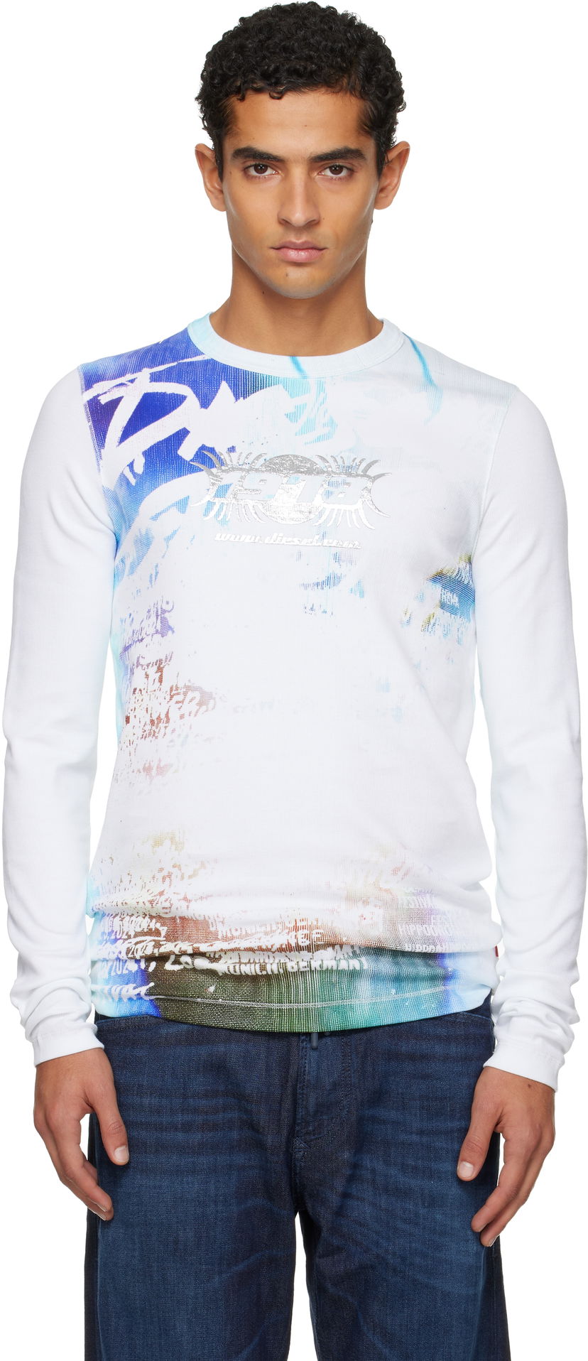 T-paita Diesel Long Sleeve Abstract Graphic T-shirt Monivärinen | A19435-0JEAI-141A