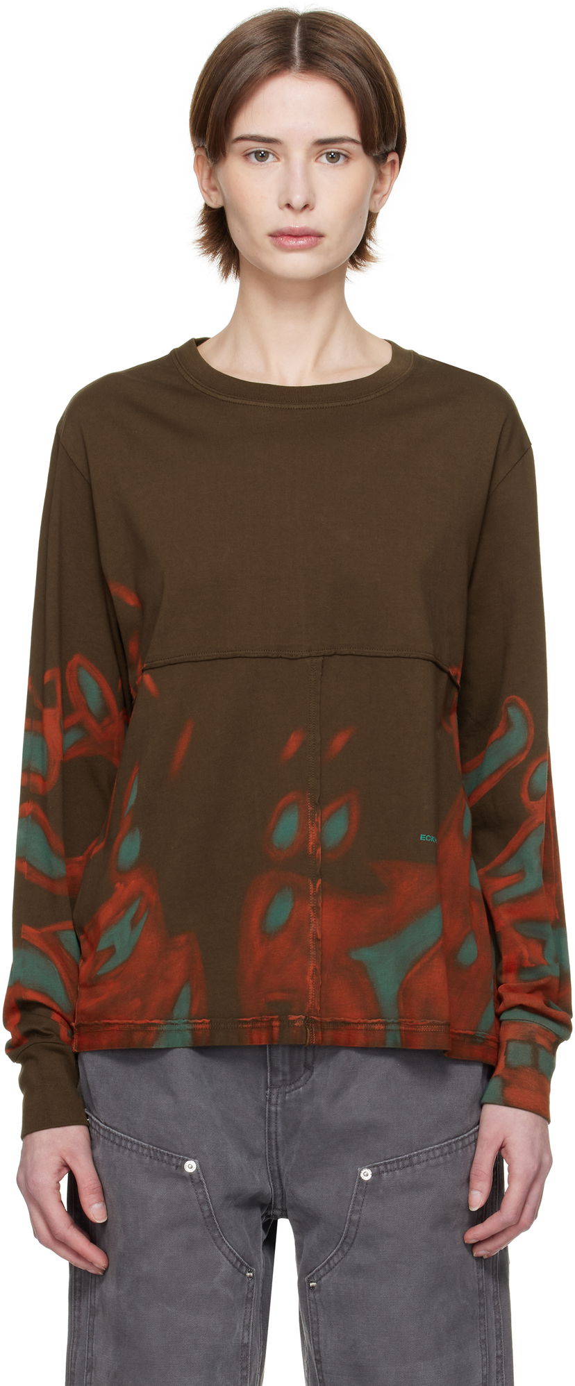 T-paita Eckhaus Latta Eckhaus Latta Lapped Long Sleeve T-Shirt Ruskea | 302-EL-PS25-O -