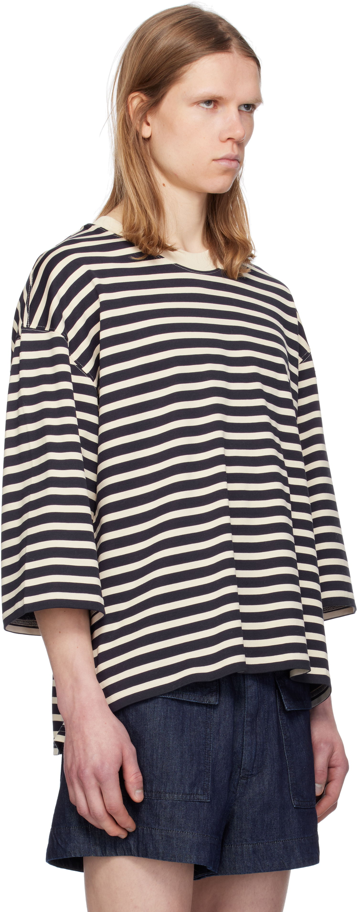 T-paita AMI AMI Paris Loose Fit Striped T-Shirt Musta | UTS056.JE0121, 1