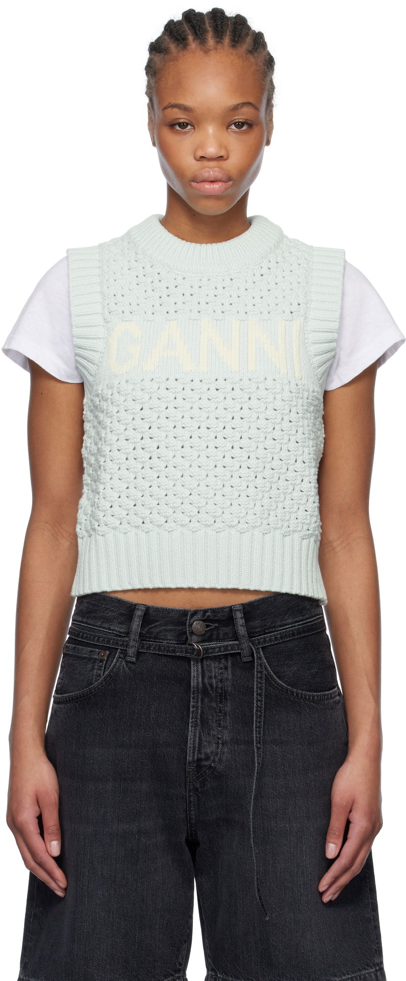Villapaita GANNI GANNI Textured Cotton Knit Vest Vihreä | K2348