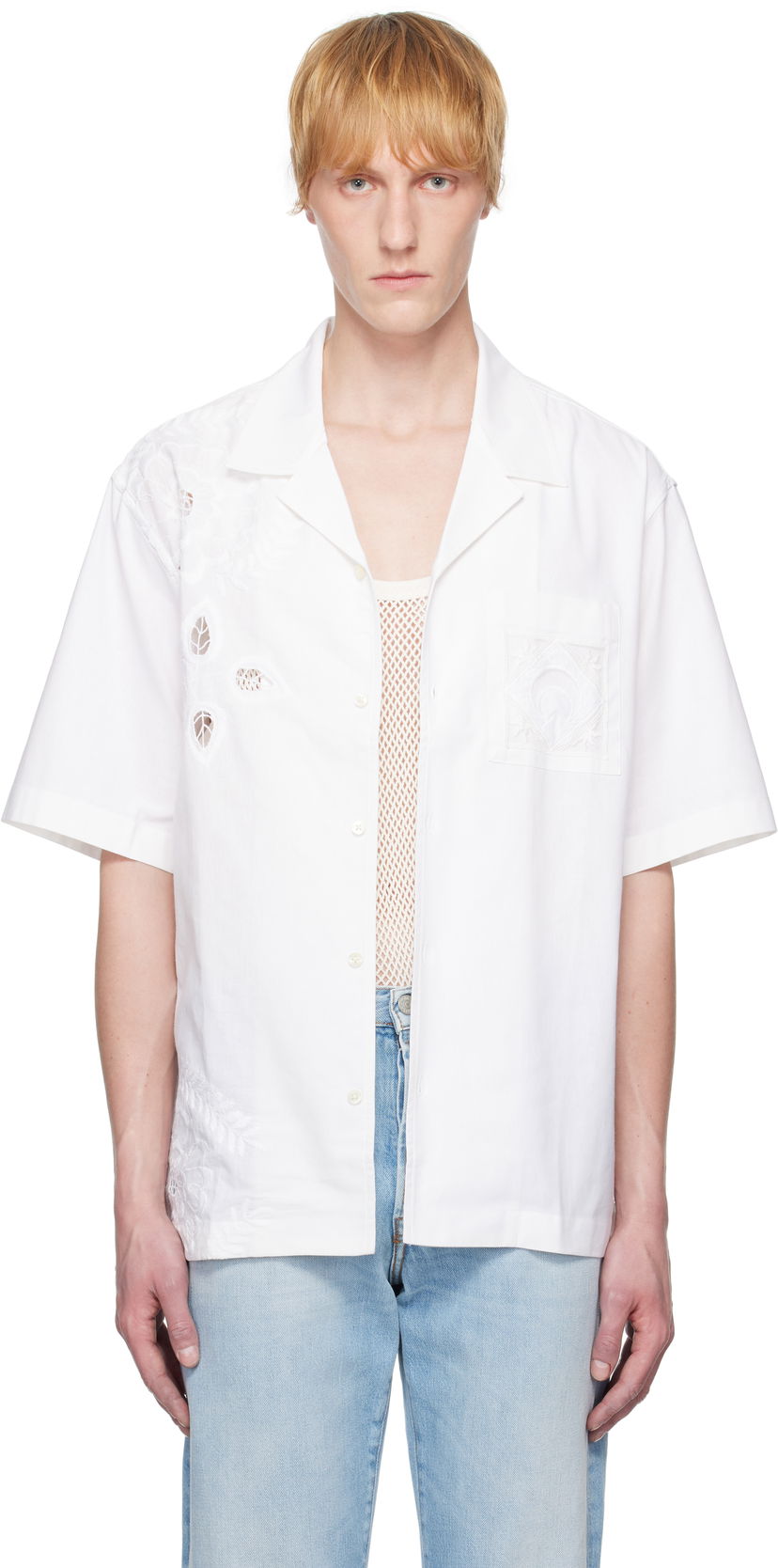 Paita Marine Serre Marine Serre Regenerated Linen Bowling Shirt Valkoinen | USI016A UWOV0007