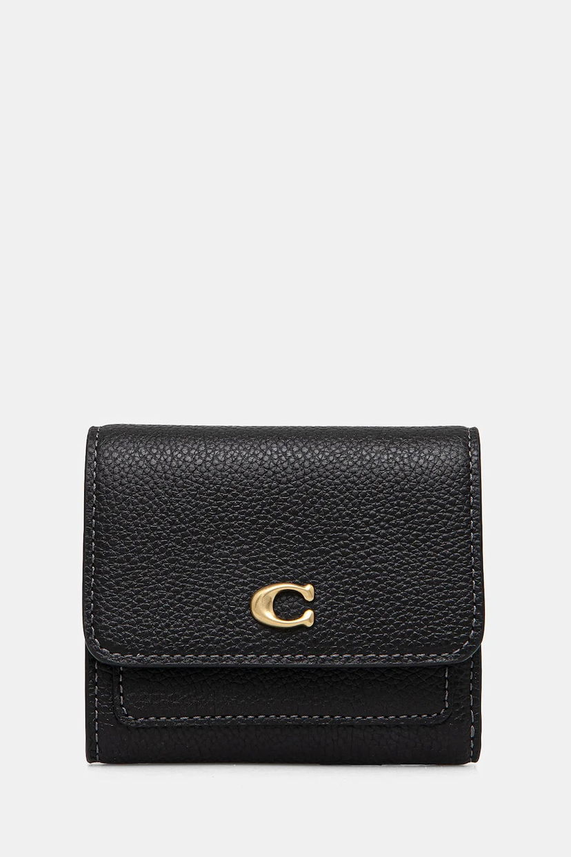 Lompakko Coach Pebbled Leather Mini Flap Wallet Musta | CAO13