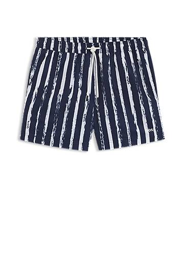 Uimapuvut BOSS Striped Swim Shorts with Logo Tummansininen | 50544499