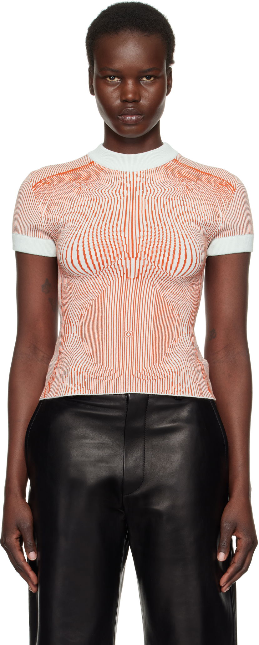 T-paita Jean Paul Gaultier Jean Paul Gaultier Morphing Pinstripes Jacquard Knit T-Shirt Oranssi | 25/33-F-TS110-M084-4215