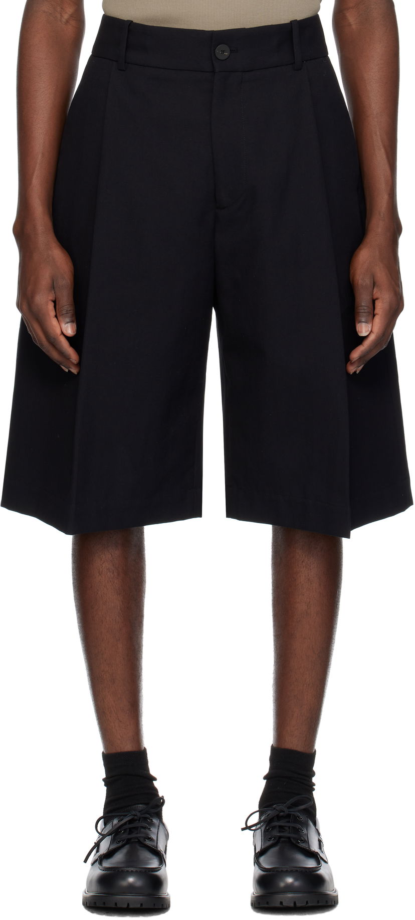 Shortsit Studio Nicholson Studio Nicholson Fowld Wide-Leg Shorts Musta | FOWLD SNM - 1187