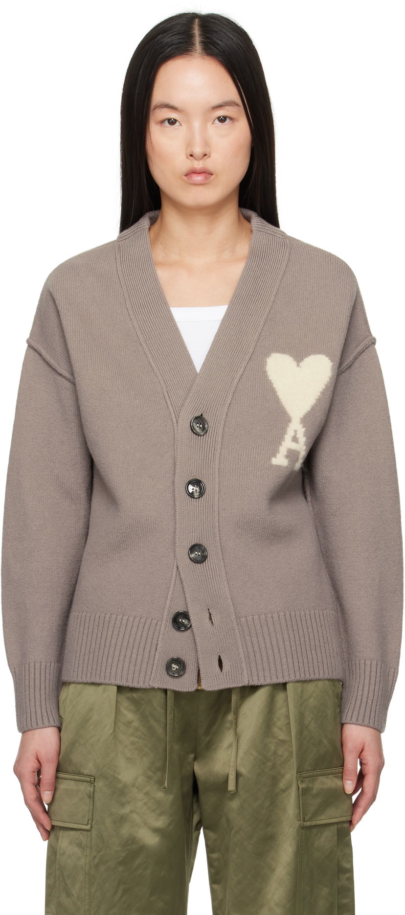 Villapaita AMI AMI Paris Ami de Coeur Wool Cardigan Harmaa | UKC090.KN0090