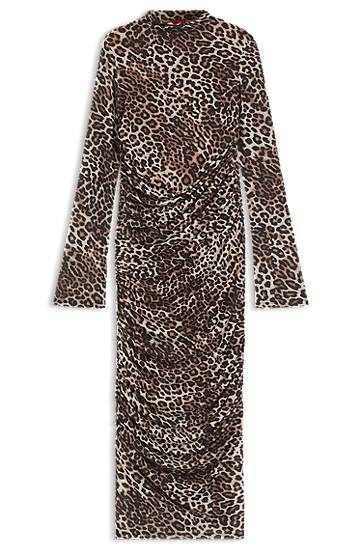 Mekko BOSS Leopard Print Gathered Midi Dress Ruskea | 50546239
