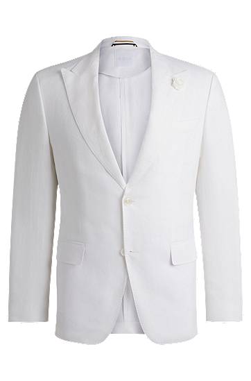 Takki BOSS Slim-Fit Linen Canvas Blazer Valkoinen | 50540516