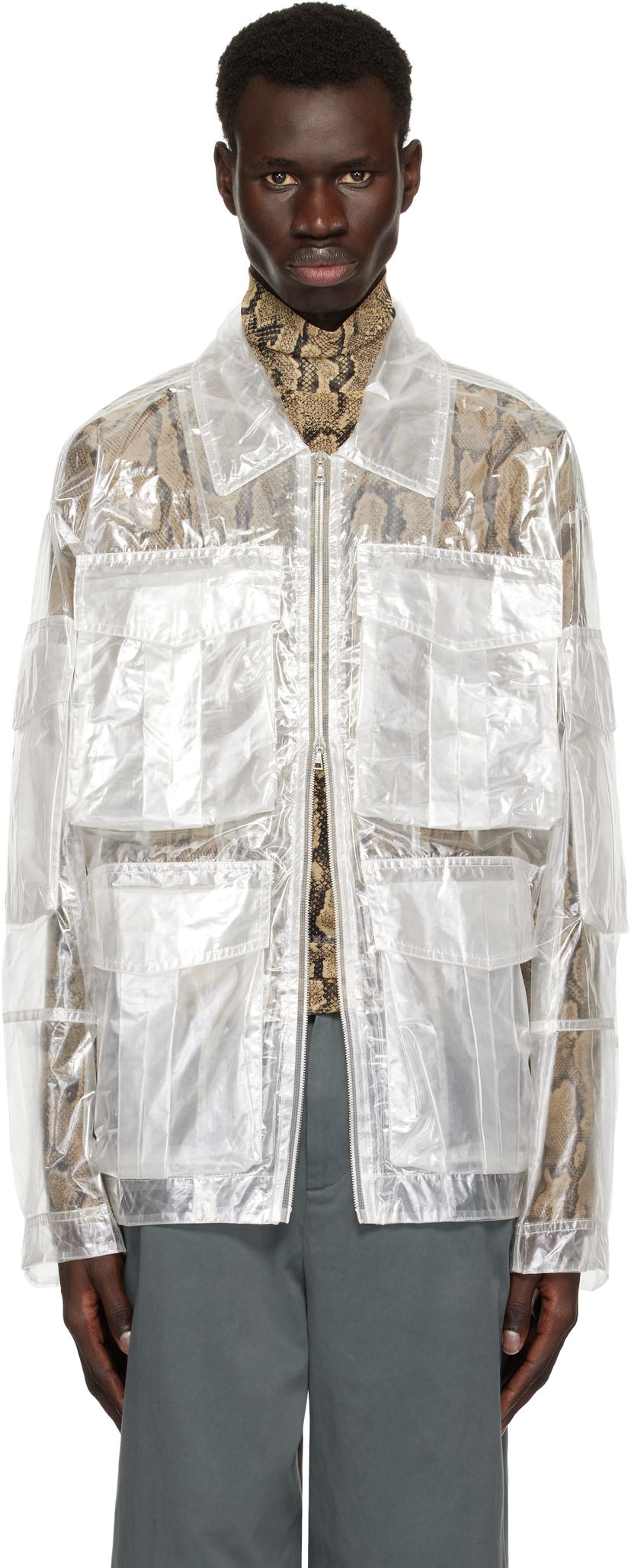 Takit Dries Van Noten Dries Van Noten Transparent Nylon Patch Pocket Jacket Valkoinen | 251-020529-1257