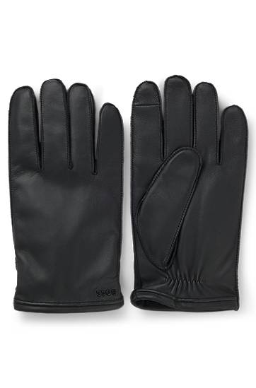 Käsineet BOSS Grained-leather gloves with wool lining and touchscreen compatibility Musta | 50526680, 0