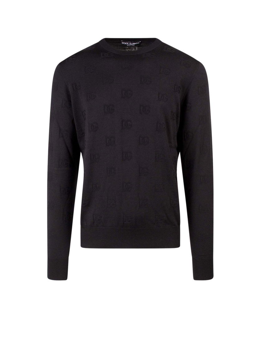 Villapaita Dolce & Gabbana Silk All-Over Logo Sweater Black Musta | GXJ79TJAST6#N0000
