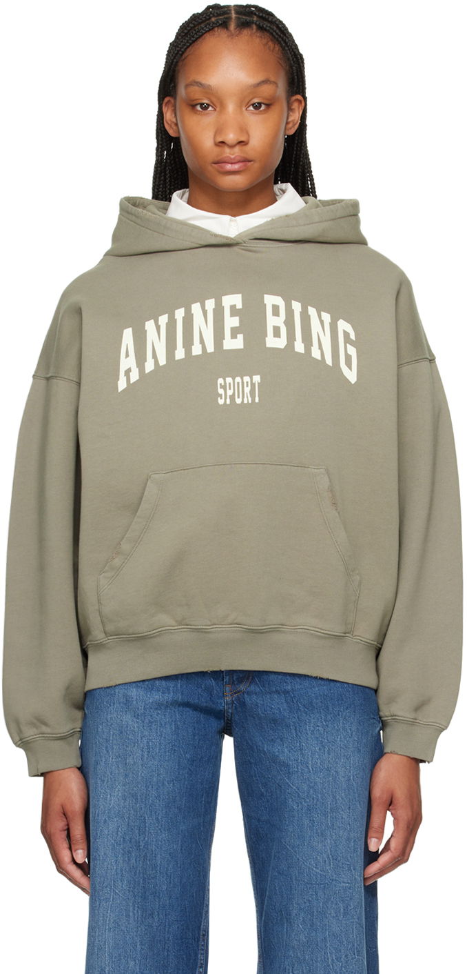 Huppari Anine Bing ANINE BING Women's Harvey Sport Logo Hoodie Vihreä | S-08-5185-310