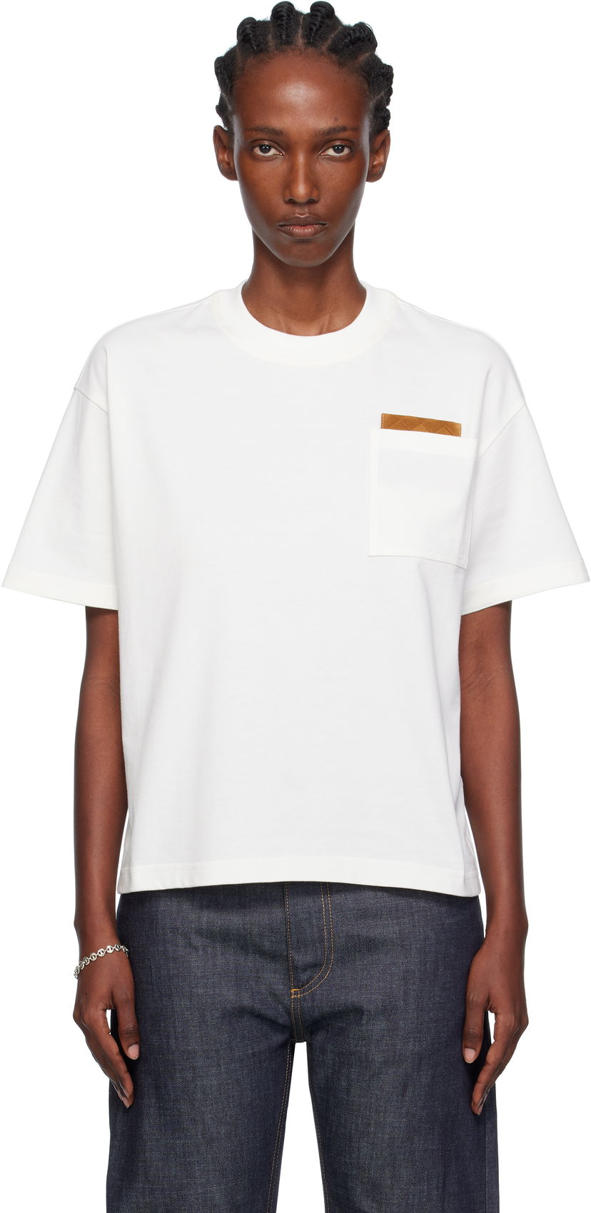 T-paita Bottega Veneta Bottega Veneta Cotton Jersey T-Shirt with Pocket Valkoinen | 838925 V4N50