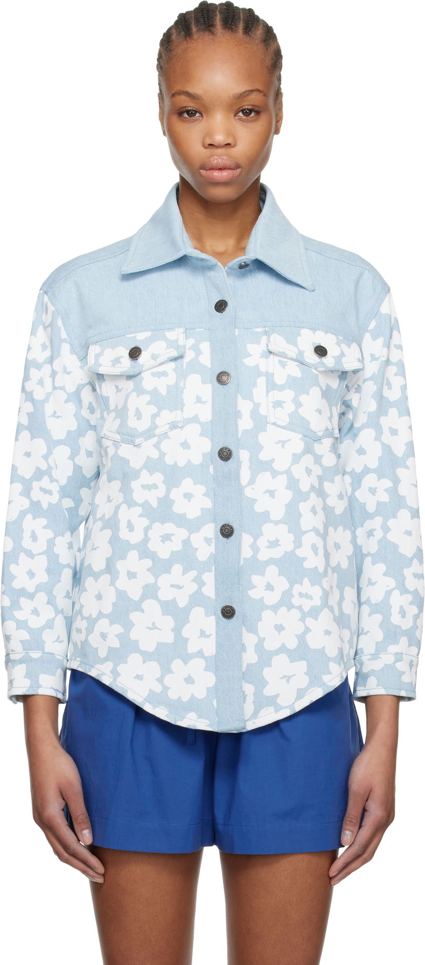 Paita MSGM MSGM Floral-Print Denim Shirt Sininen | 3841MDE231 257272