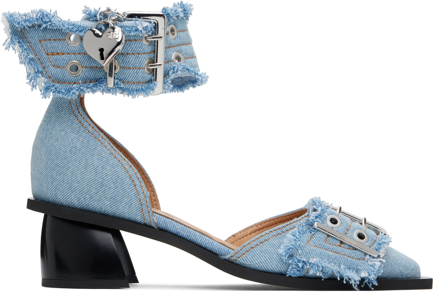 Tennarit ja kengät GANNI GANNI Denim Buckle Open Cut Heels Sininen | S2942, 0