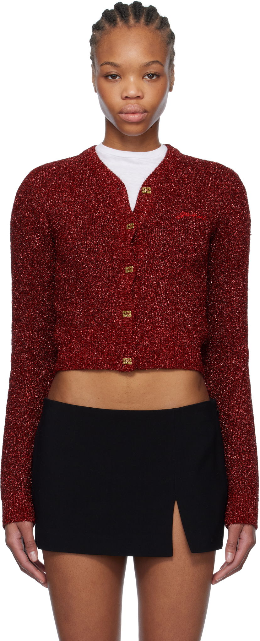 Villapaita GANNI Ganni Sparkle Short Cardigan Punainen | K2367