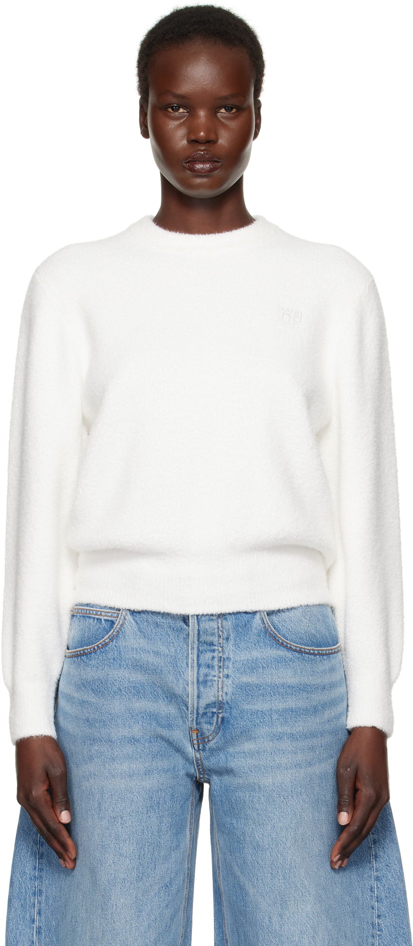 Villapaita Alexander Wang Alexander Wang.T Relaxed Embroidered Logo Sweater Valkoinen | 4KC1251046