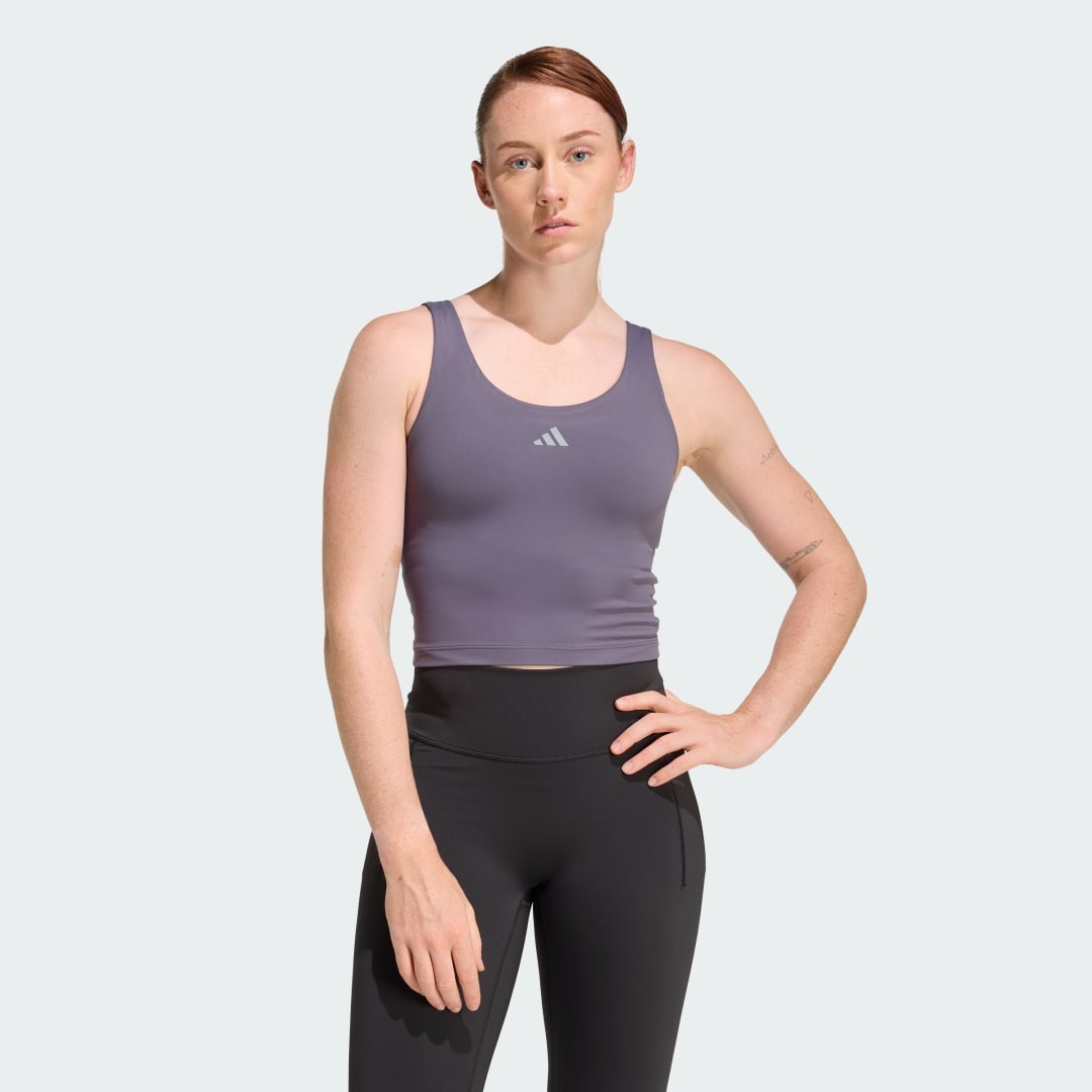 Crop top adidas Performance 3 Stripes Studio All Me Light Support Cropped Tank Top Violetti | KT3278, 0
