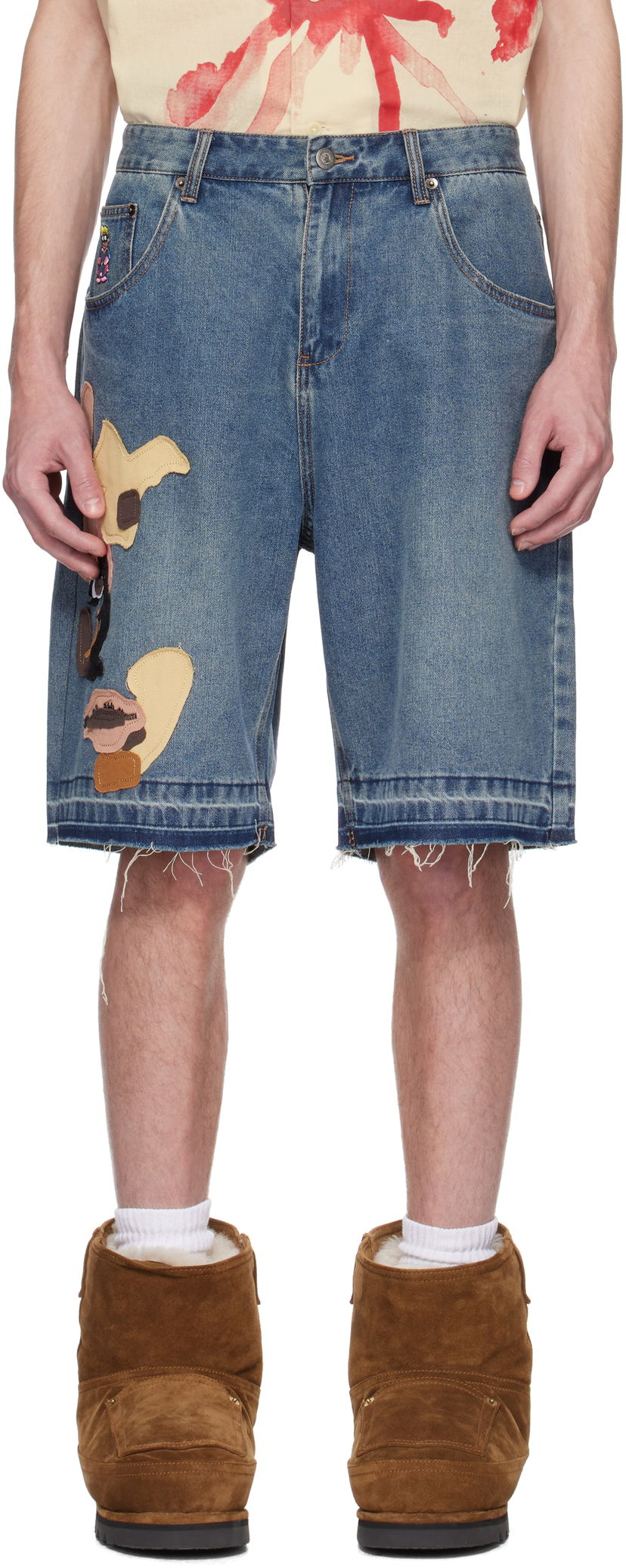 Shortsit KidSuper KidSuper Face Patchwork Baggy Denim Shorts Sininen | SS25-PT-07