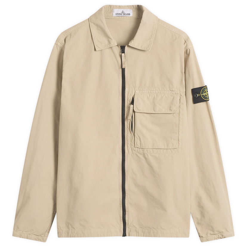 Takki Stone Island Canvas Weave Cotton Zip Shirt Jacket, Size Large Beige | K2S151200004-V009A