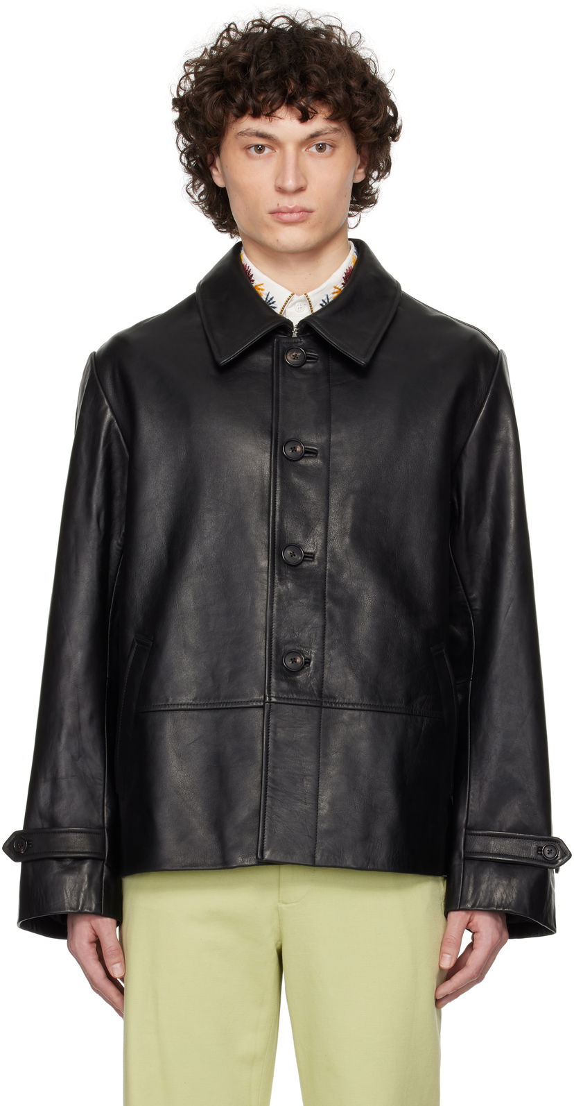 Takki Bode Bode Cropped Continental Leather Jacket Musta | MRS25OW001