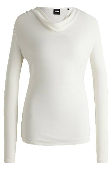Villapaita BOSS Stretch Crepe Cowl Neck Top Valkoinen | 50523978