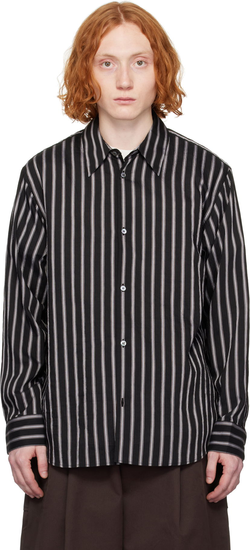Paita Studio Nicholson Studio Nicholson Striped Button-Down Shirt Musta | VIEW SNM - 1126