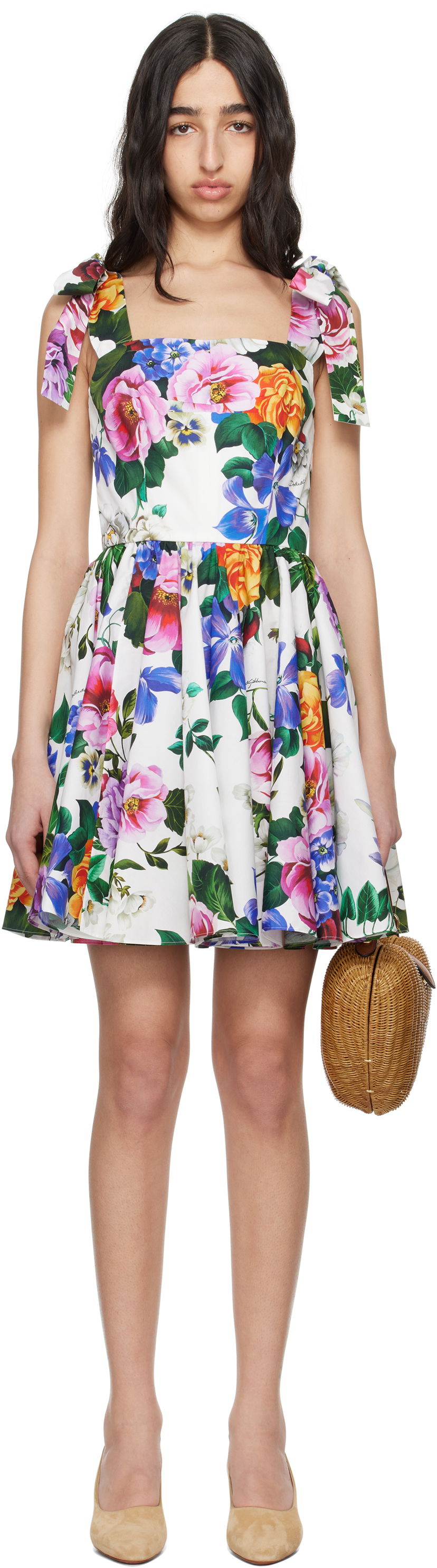 Mekko Dolce & Gabbana Dolce&Gabbana Rose-Print Corset Mini Dress Valkoinen | F6ZT2T HS5S6