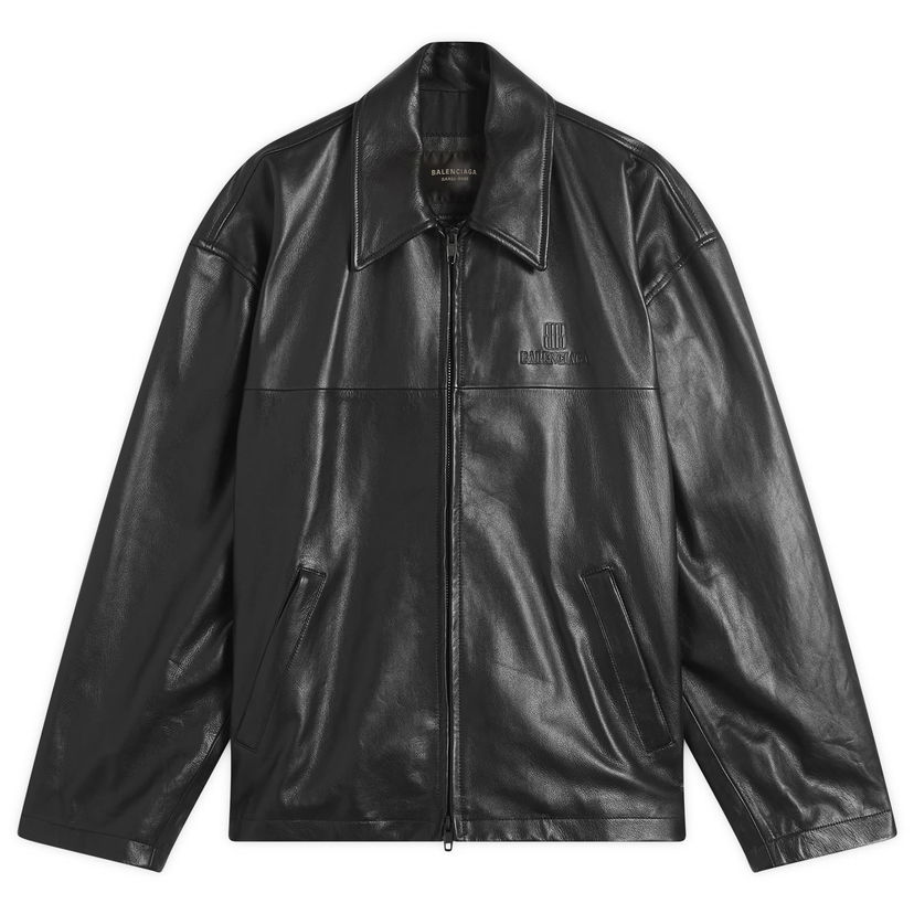 Takki Balenciaga Super Soft Leather Zip-Up Jacket, Size Large, Balenciaga Musta | 831042-TSS01-1000