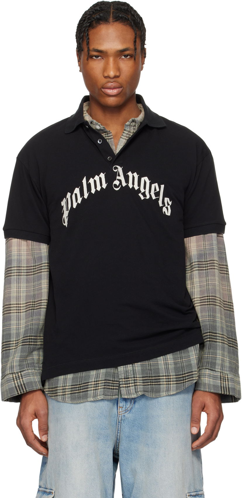 Poolopaita Palm Angels Palm Angels Curved Logo Polo Musta | PMGB012S25FAB0031003