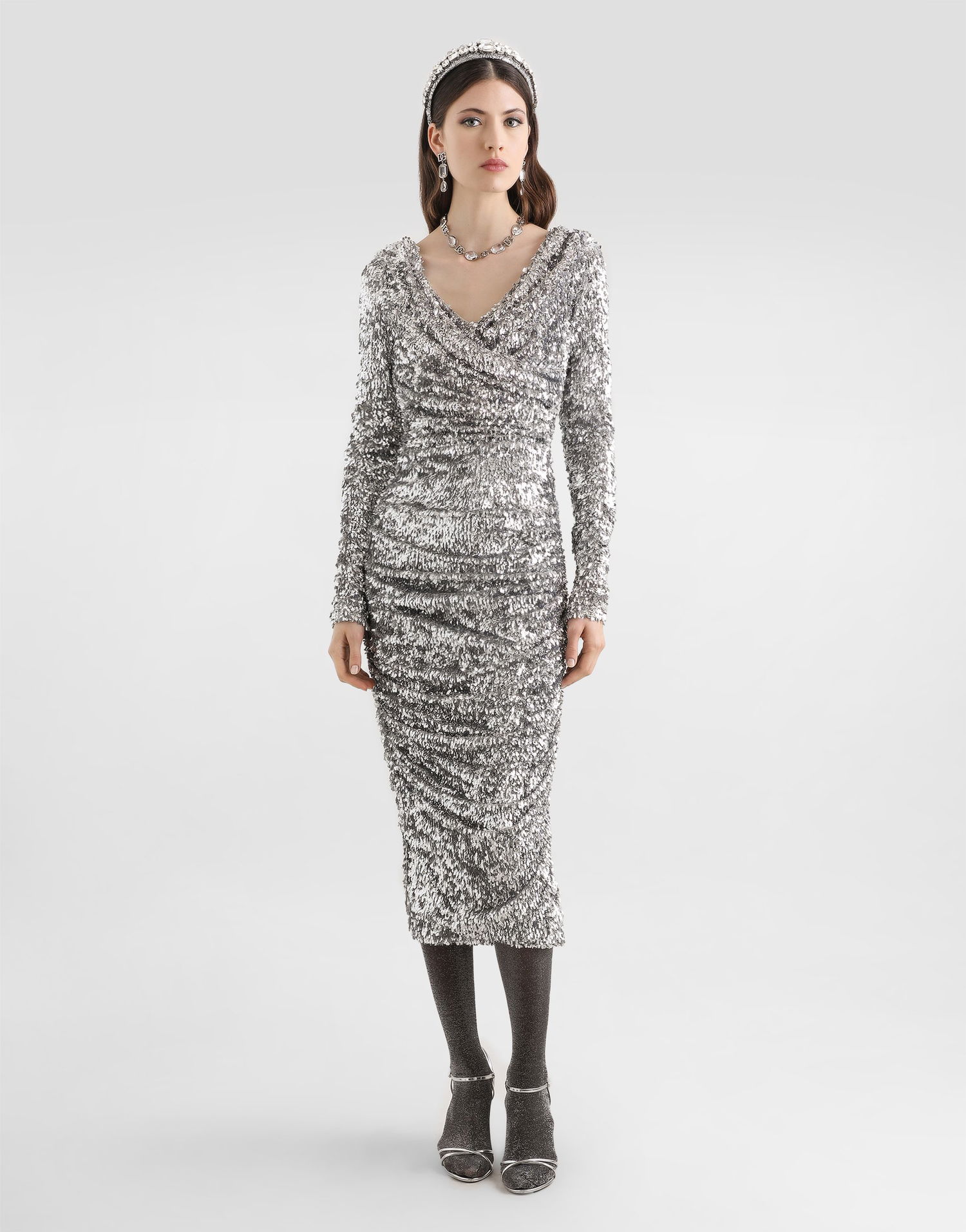 Mekko Dolce & Gabbana Draped Sequin Dress Collection 42 Metallinen | F60EMTFLSMCS0998, 1