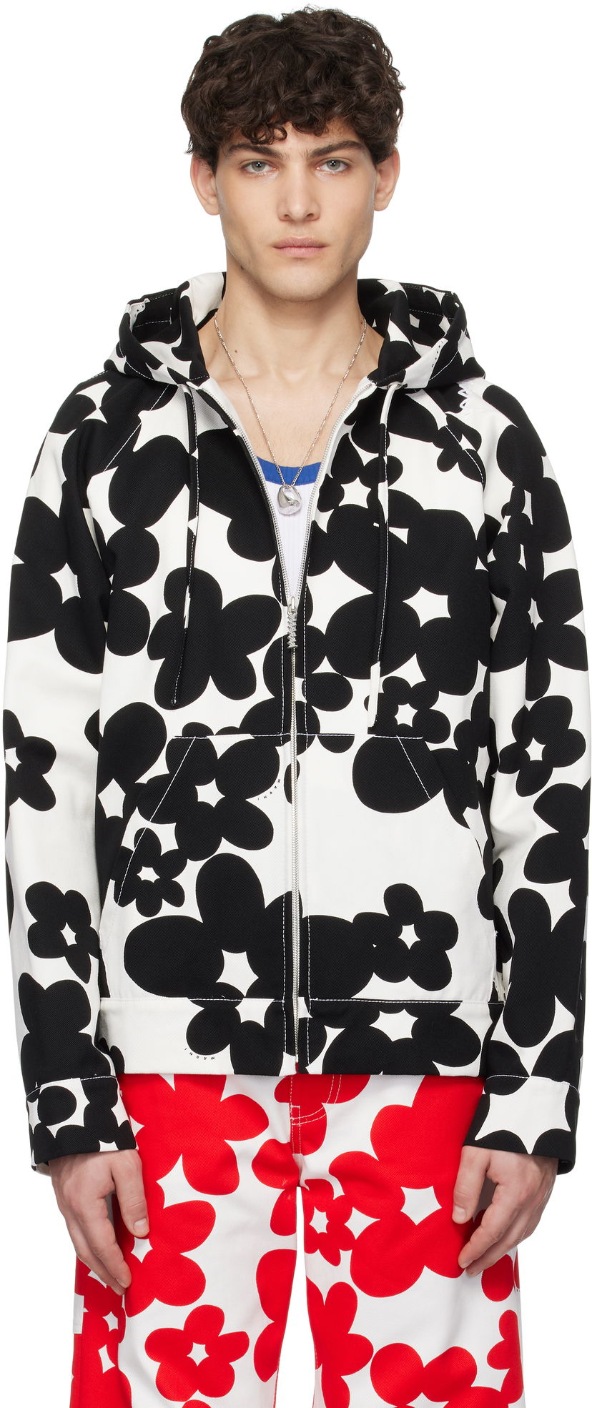 Huppari Marni Marni Dillies Print Hooded Jacket Valkoinen | JUMU0182SU UTC462