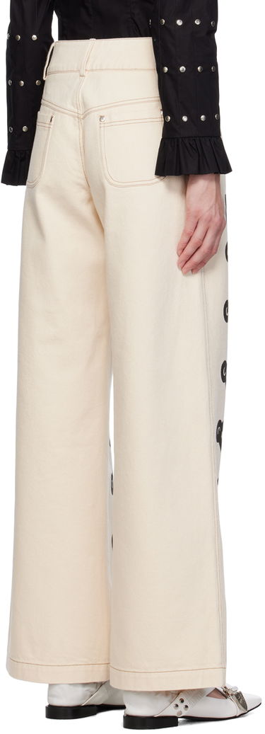 Jeans Chopova Lowena Chopova Lowena Ribbon Print Wide Leg Jeans Beige | 4061, 2