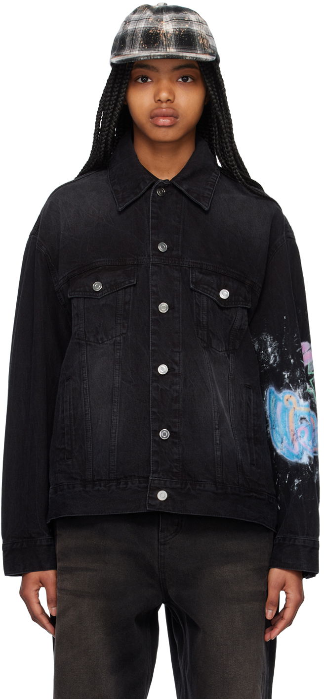 Takki We11done Graphic Print Denim Jacket Musta | WD-DJ1-23-317-U-BK