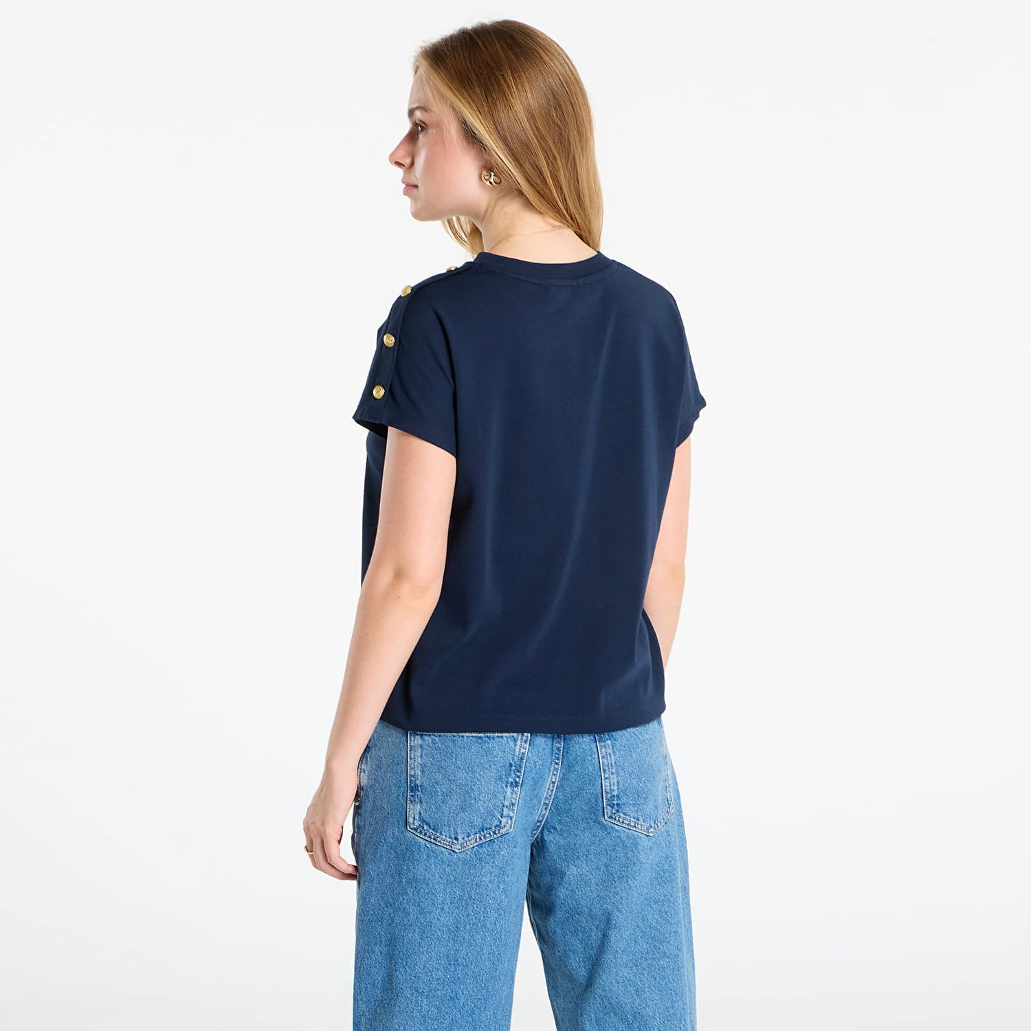 T-paita Tommy Hilfiger Tommy Hilfiger Gold Button Short Sleeve T-Shirt Tummansininen | WW0WW47455 C1G, 1