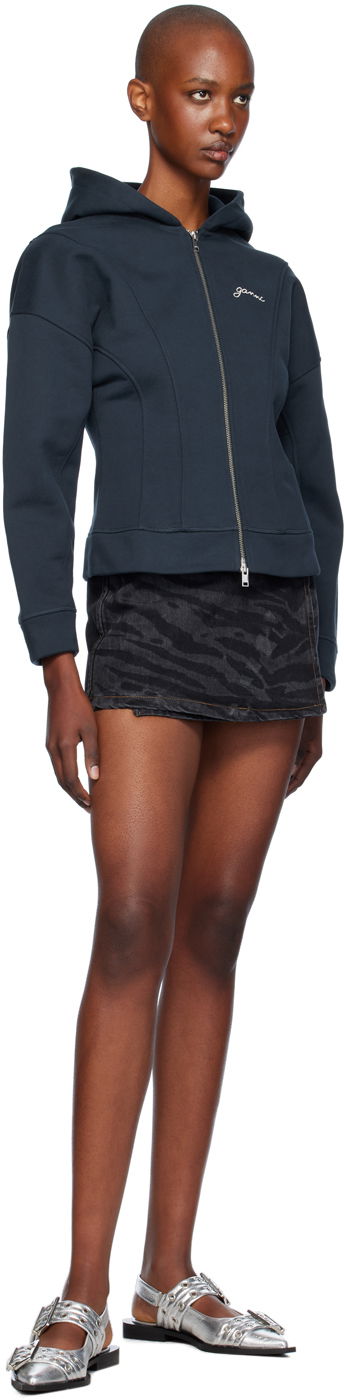 Huppari GANNI Ganni Fleece Zip-Up Hoodie Tummansininen | T4029, 3