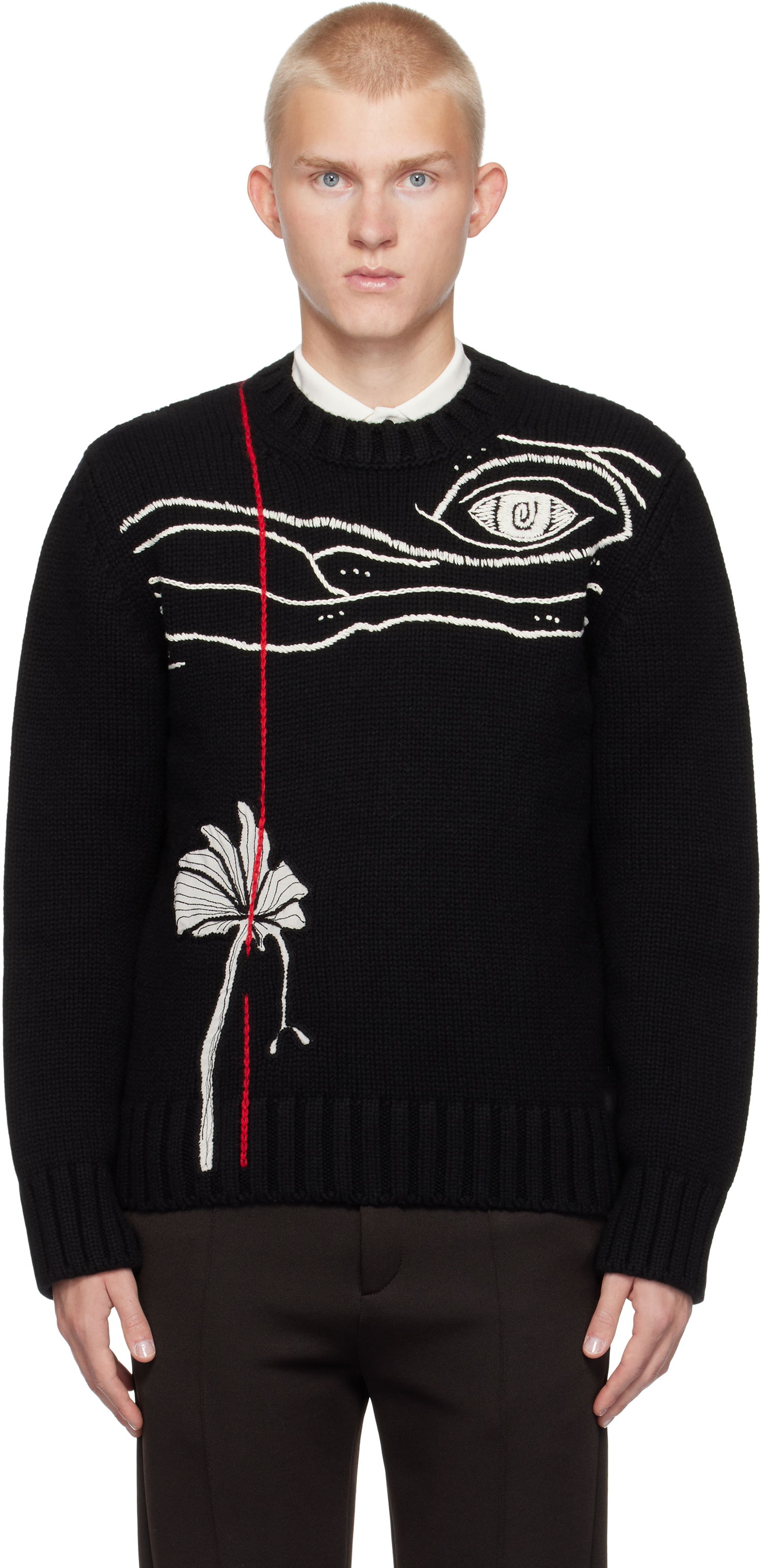 Villapaita FERRAGAMO Embroidered Crewneck Sweater Musta | 778348, 0