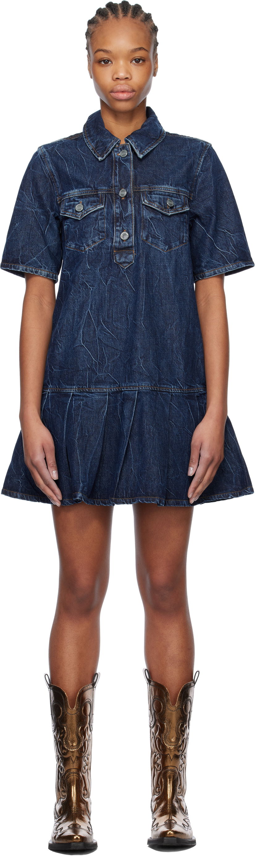 Mekko GANNI Ganni Crinkled Future Denim Mini Dress Sininen | J1594