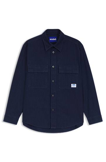 Paita BOSS Oversized-fit denim-look structured ripstop shirt Tummansininen | 50549582