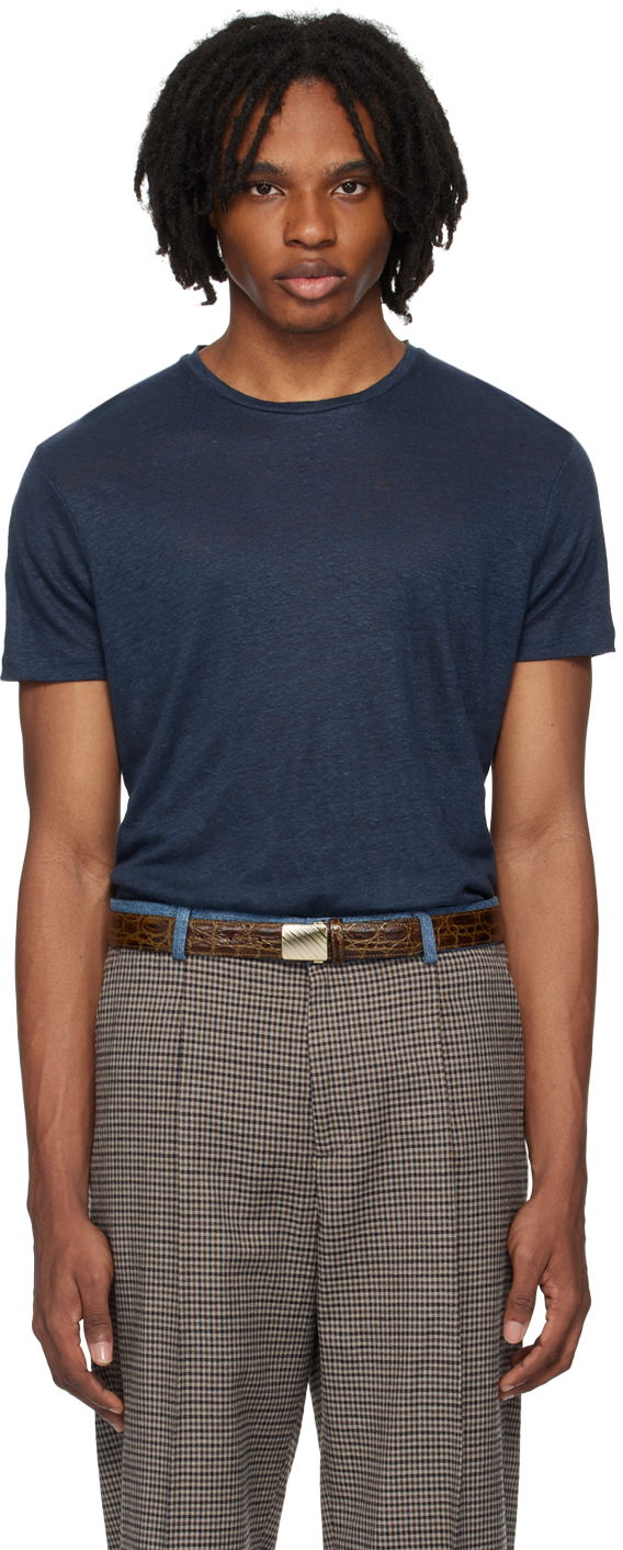 T-paita Orlebar Brown Short Sleeve Linen T-Shirt Sininen | 265745