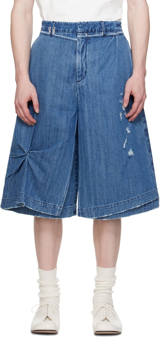 Shortsit ADER ERROR Distressed Denim Shorts Sininen | BN01SSJE0201BL